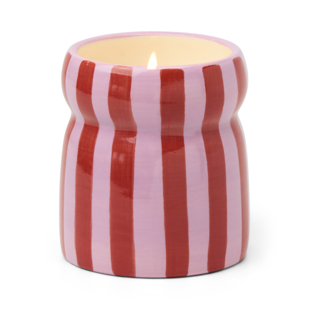 Pink Peppermint Striped Ceramic Candle