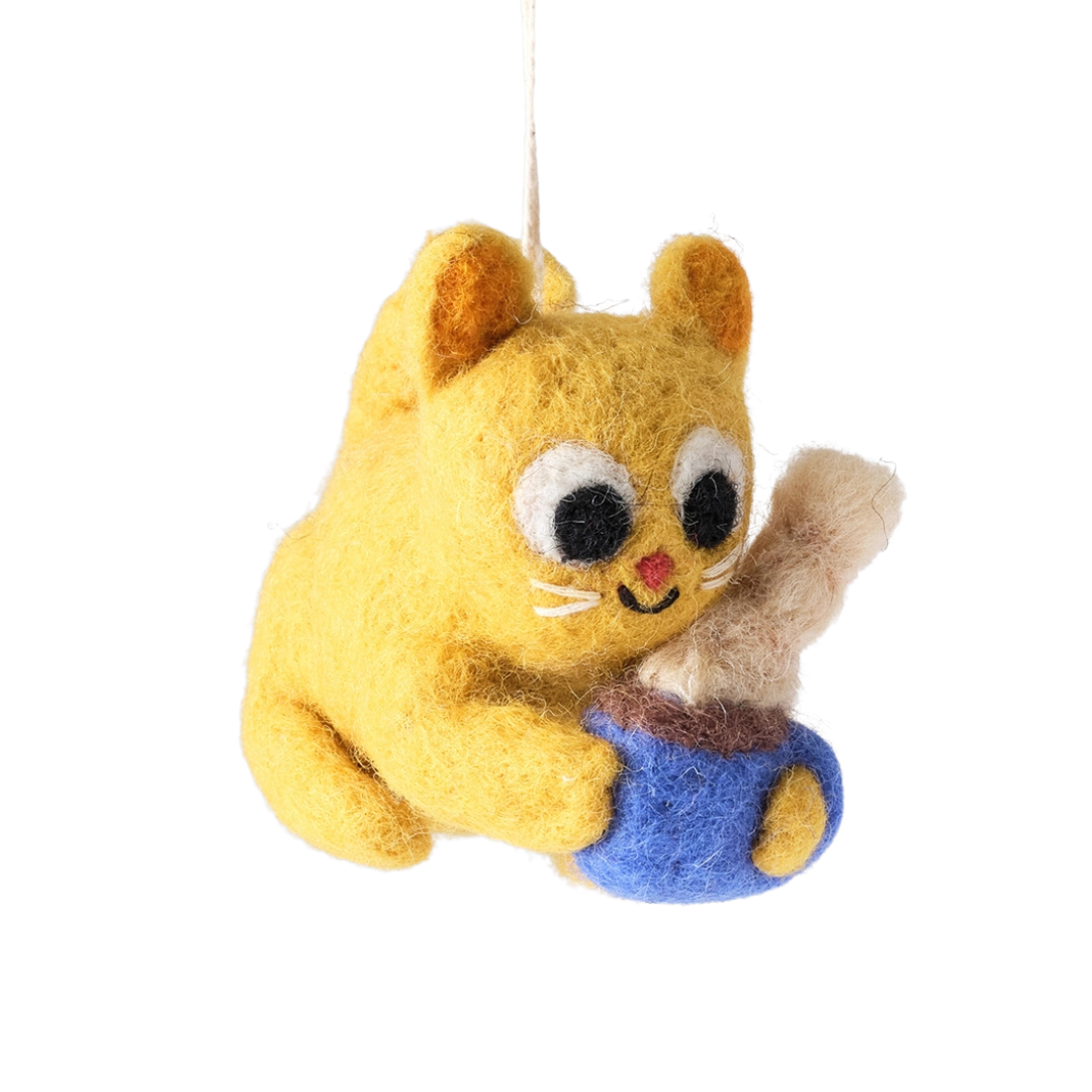 Cat & Mug Hanging Felt Decoration