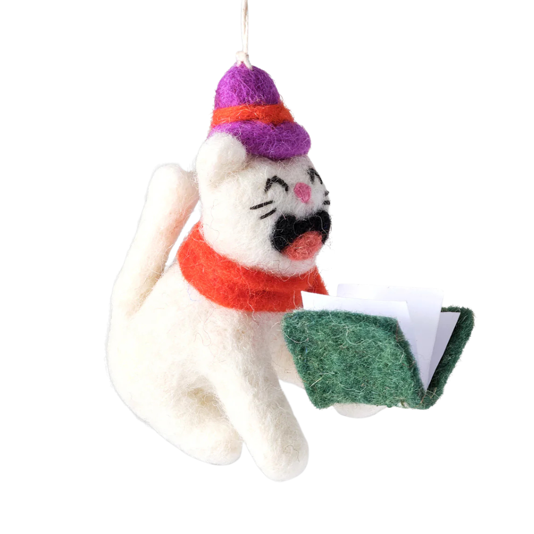 Carolling Cat Hanging Felt Decoration